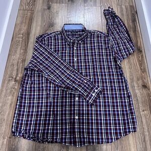 Nautica Shirt Mens XL Maroon Red Plaid Long Sleeve Button Down Cotton